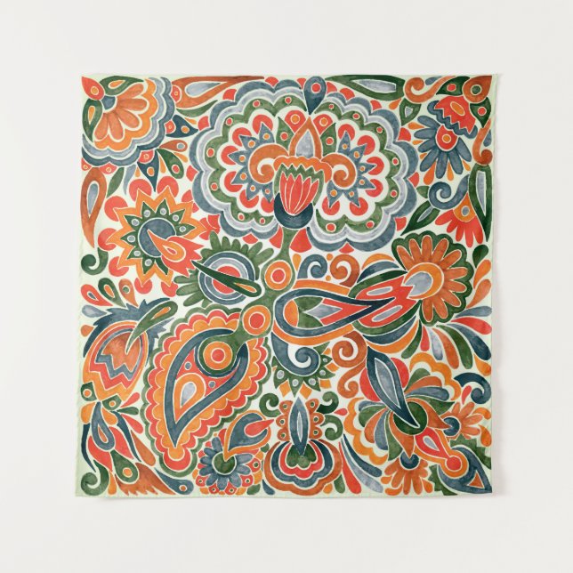 Ukrainian Ethnic Flower, Hand-Drawn Marker. Tapestry (Front)