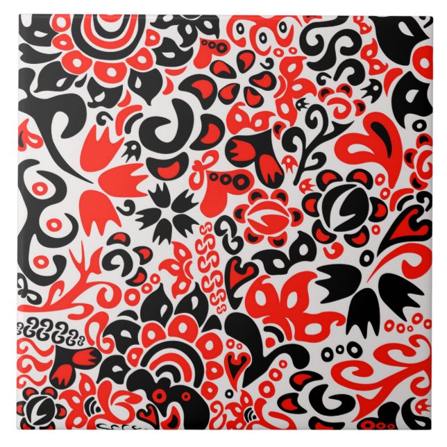 Ukrainian ethnic folk art floral pattern absrtact  ceramic tile (Front)