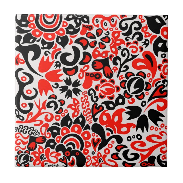 Ukrainian ethnic folk art floral pattern absrtact  ceramic tile (Front)