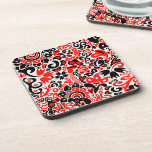 Ukrainian ethnic folk art floral pattern absrtact coaster