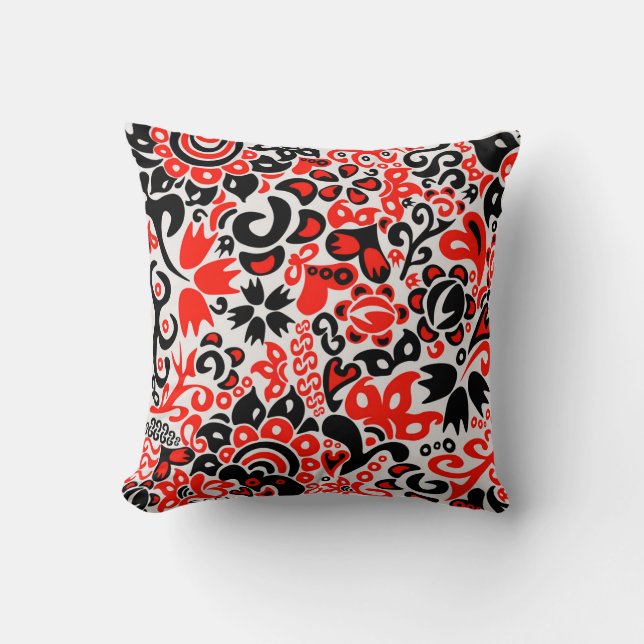 Ukrainian ethnic folk art floral pattern absrtact  cushion (Front)