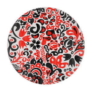 Ukrainian ethnic folk art floral pattern absrtact cutting board