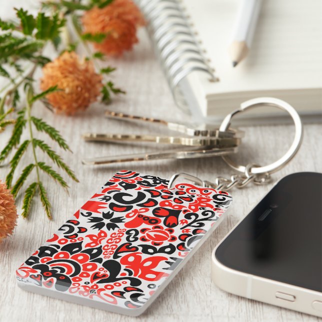 Ukrainian ethnic folk art floral pattern absrtact  key ring (Front Right)