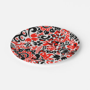 Ukrainian ethnic folk art floral pattern absrtact paper plate
