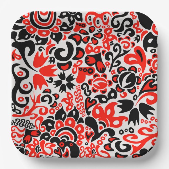 Ukrainian ethnic folk art floral pattern absrtact  paper plate (Front)