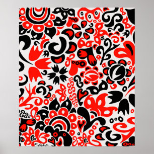 Ukrainian ethnic folk art floral pattern absrtact  poster