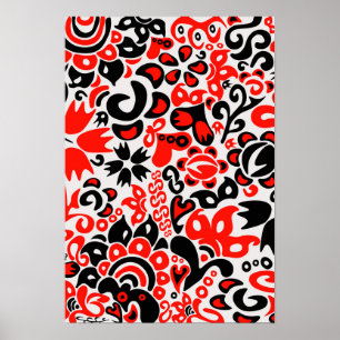 Ukrainian ethnic folk art floral pattern absrtact poster