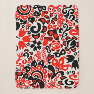 Ukrainian ethnic folk art floral pattern absrtact sherpa blanket