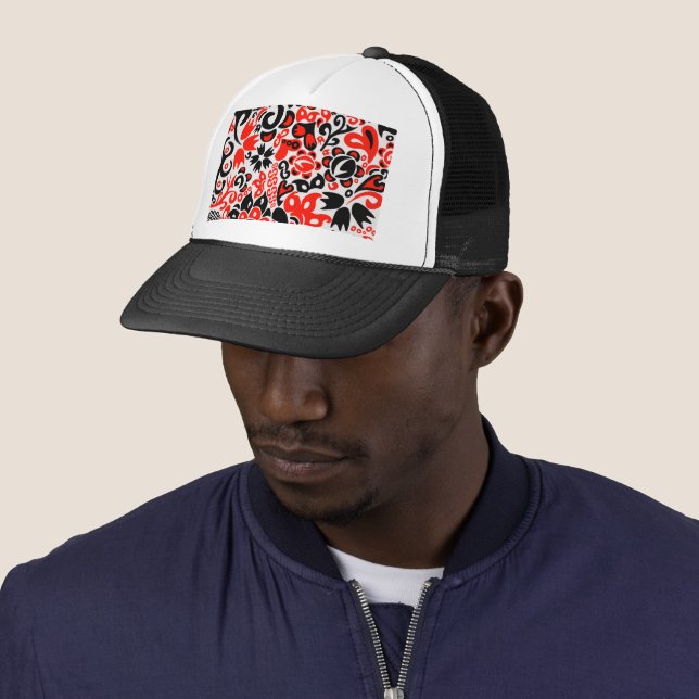 Ukrainian ethnic folk art floral pattern absrtact  trucker hat (In Situ)