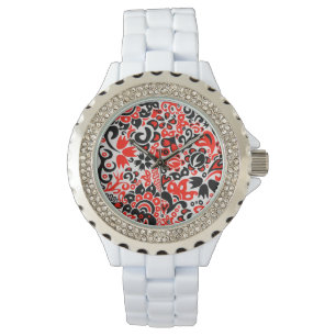 Ukrainian ethnic folk art floral pattern absrtact  watch