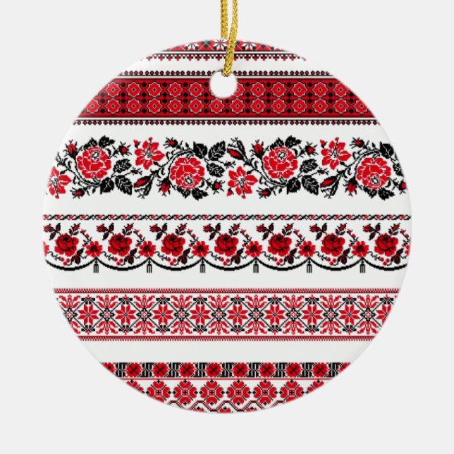 UKrainian ethnic pattern Ceramic Tree Decoration (Front)