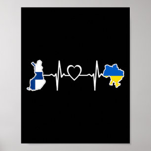 Ukrainian Finnish Flag - Ukraine Finland Heartbeat Poster