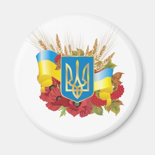 Ukrainian flag and coat of arms. magnet (Front)