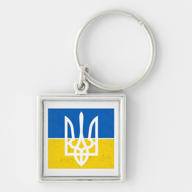 Ukrainian flag and coat of arms. Ukraine Key Ring (Front)