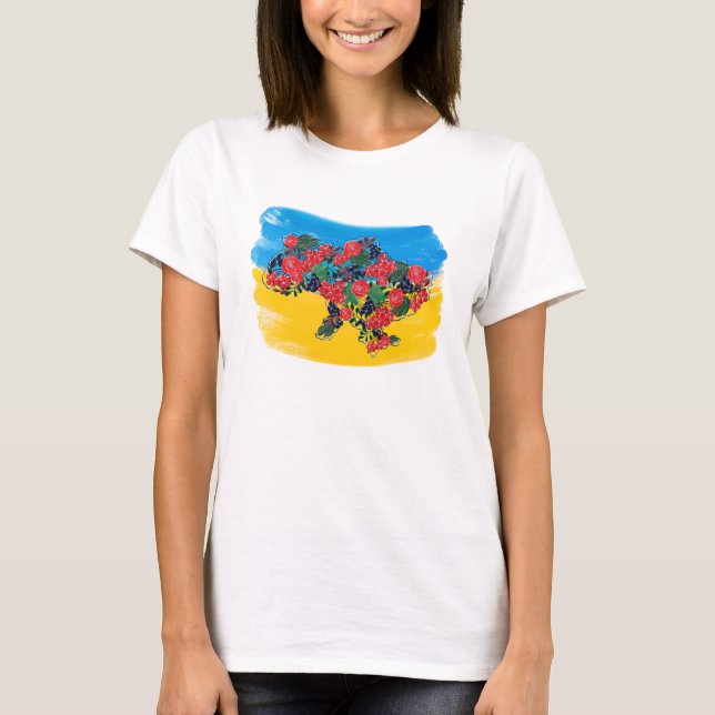Ukrainian flag and map of viburnum berries T-Shirt (Front)