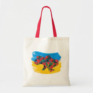 Ukrainian flag and map of viburnum berries tote bag