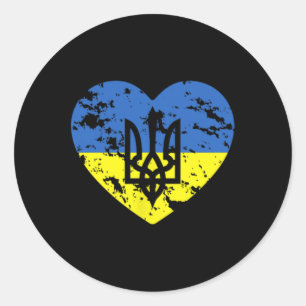 Ukrainian Flag And Tryzub Heart Shaped Support Ukr Classic Round Sticker