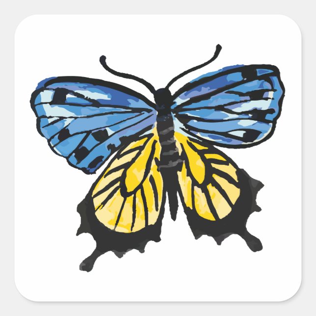 Ukrainian flag butterfly square sticker (Front)