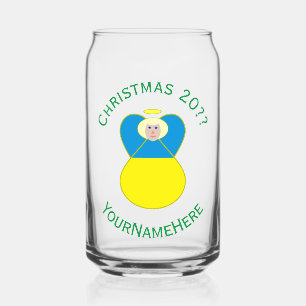 Ukrainian Flag Christmas Angel Personalised Can Glass