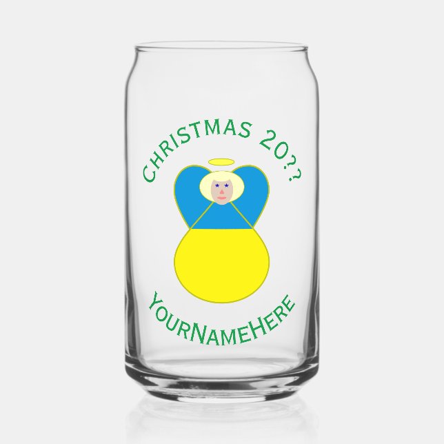 Ukrainian Flag Christmas Angel Personalised Can Glass (Front)
