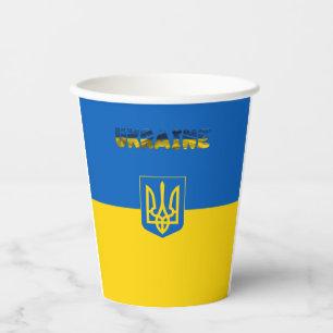Ukrainian flag-coat arms paper cups