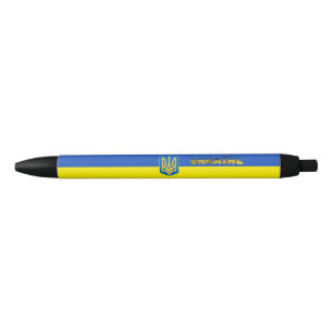 Ukrainian flag-coat of arms black ink pen