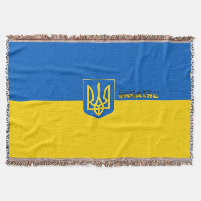 Ukrainian flag-coat of arms throw blanket (Front)