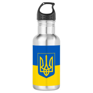 Ukrainian flag. Coat of Arms. We support Ukraine. 532 Ml Water Bottle