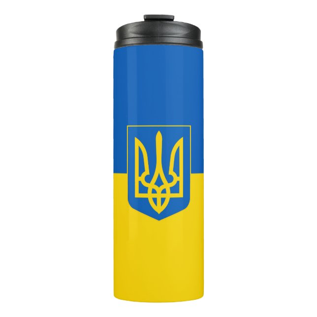 Ukrainian flag. Coat of Arms. We support Ukraine.  Thermal Tumbler (Front)