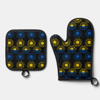 Ukrainian Flag Colors with Sunflowers Oven Mitt & Pot Holder Set