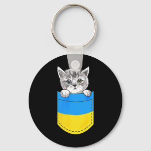 Ukrainian Flag Cute Cat In The Pocket Ukraine Gift Key Ring