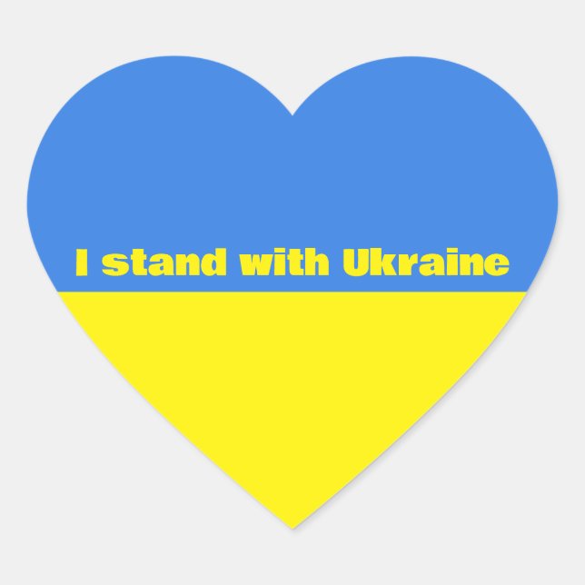 Ukrainian Flag, I Stand with Ukraine,  Heart Sticker (Front)