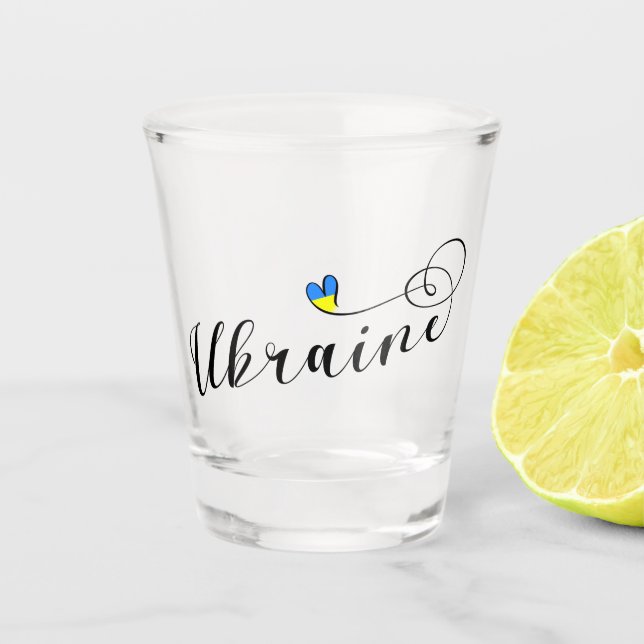 Ukrainian Flag In Heart, Українa, Ukraine Shot Glass (Front)