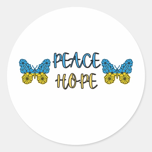 Ukrainian Flag Peace, Hope, Butterflies Classic Ro Classic Round Sticker (Front)