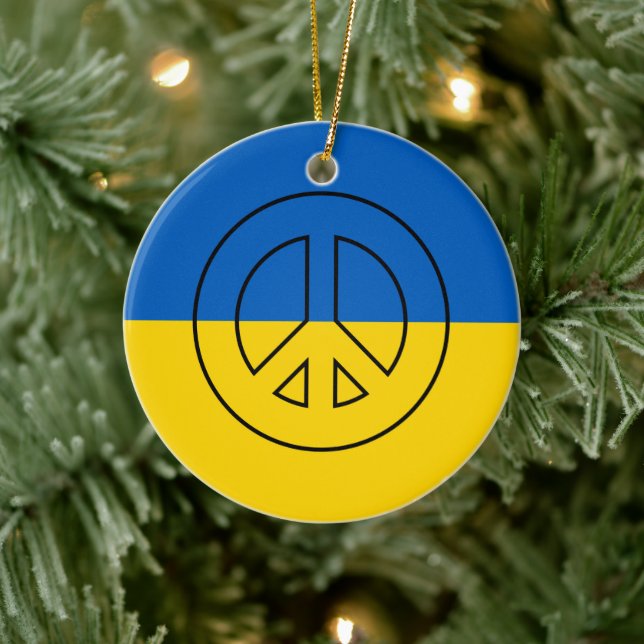 Ukrainian flag peace sign ceramic ornament (Tree)