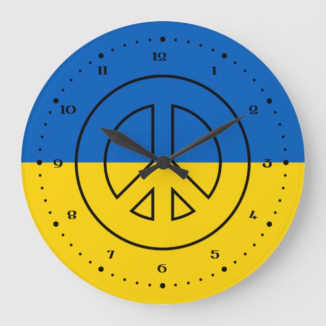 Ukrainian flag peace sign large clock (Front)