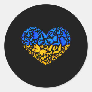 Ukrainian Flag Peace Ukraine Flag Butterfly Heart Classic Round Sticker