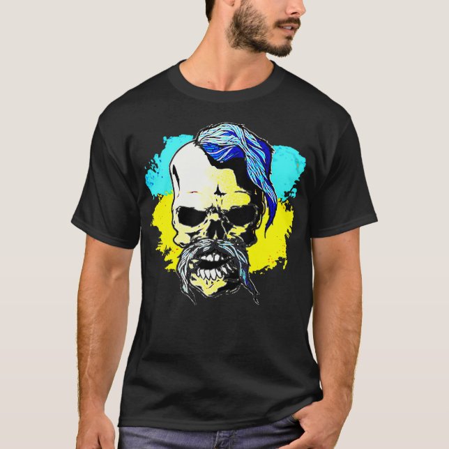 Ukrainian Flag Skull Cossack Perfect For Ukraine 1 T-Shirt (Front)