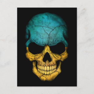 Ukrainian Flag Skull on Black Postcard