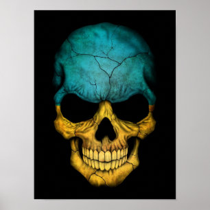 Ukrainian Flag Skull on Black Poster