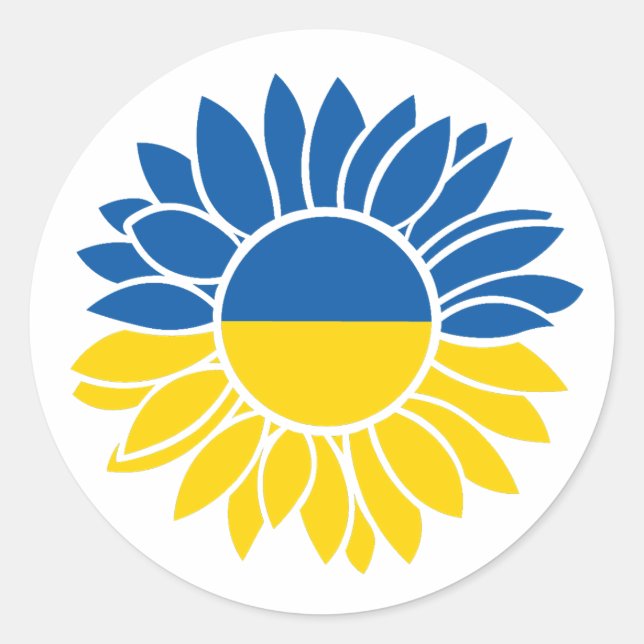 Ukrainian flag sunflower classic round sticker (Front)