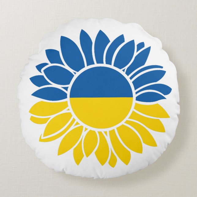 Ukrainian flag sunflower round cushion (Front)