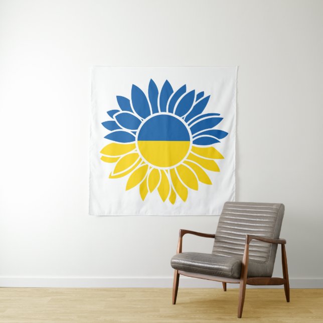Ukrainian flag sunflower tapestry (In Situ)