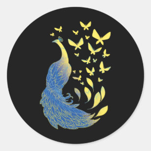 Ukrainian Flag Symbol Pea Bird Butterflies Classic Round Sticker