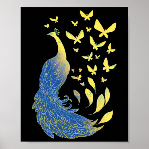 Ukrainian Flag Symbol Pea Bird Butterflies Poster