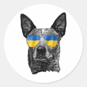 Ukrainian Flag Ukraine Dog Lover Sungles Women Men Classic Round Sticker