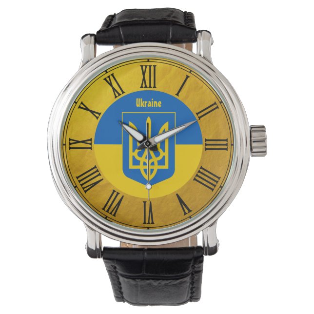 Ukrainian Flag & Ukraine golden retro Watch (Front)