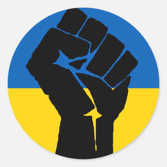 Ukrainian Flag with Black Fist Classic Round Sticker (Front)