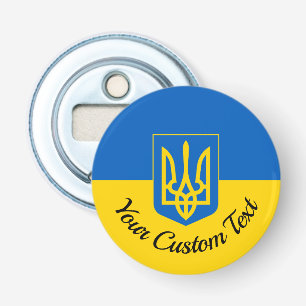 Ukrainian flag with coat of arms and custom text bottle opener