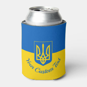 Ukrainian flag with coat of arms and custom text can cooler